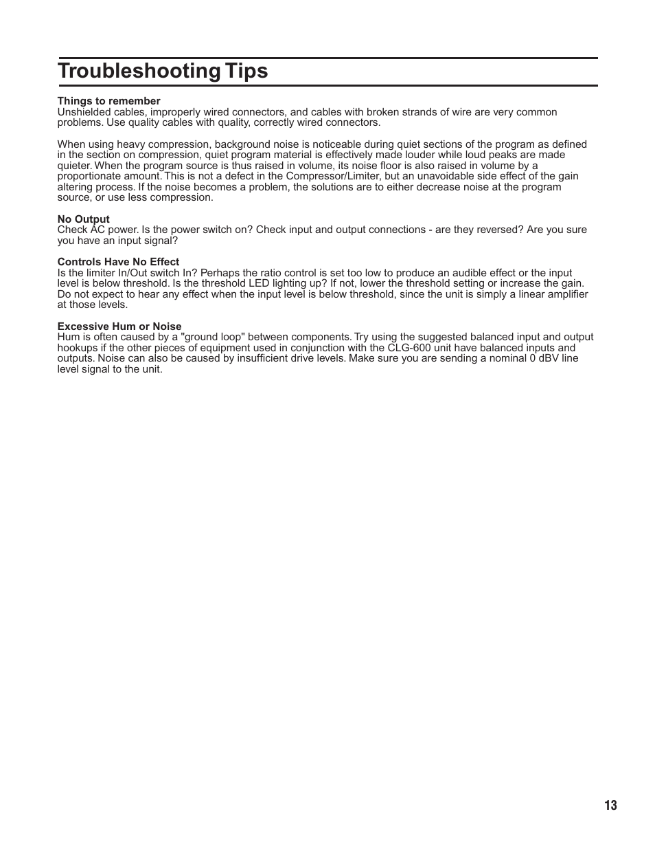 Pg 13 troubleshooting tips.pdf, Troubleshooting tips | VocoPro CLG-600 User Manual | Page 14 / 16