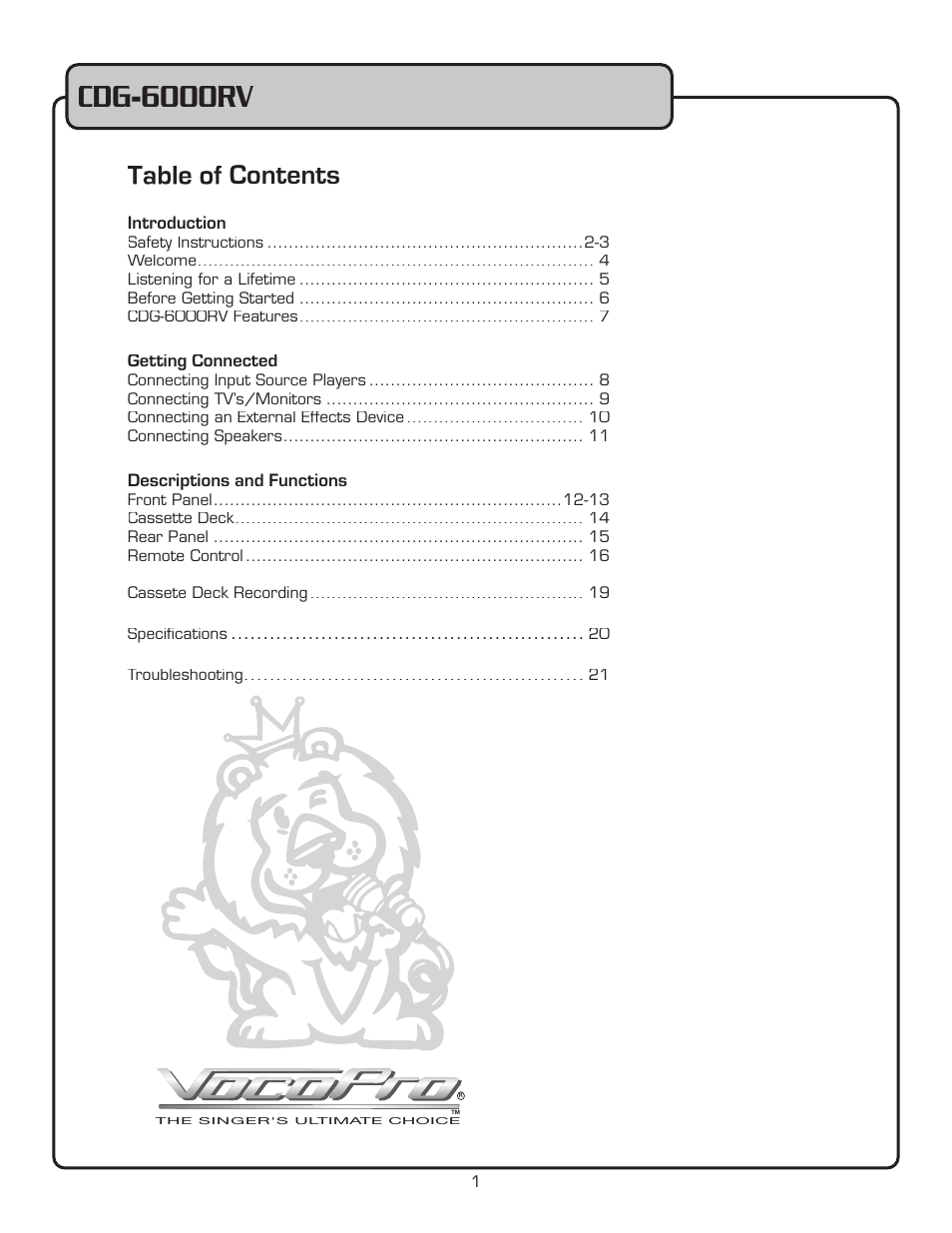 VocoPro CDG-6000RV User Manual | Page 2 / 24