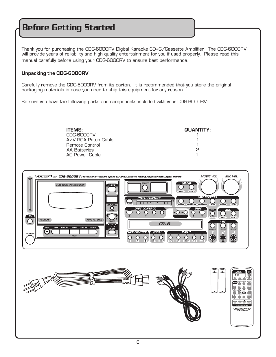 Before getting started | VocoPro CDG-6000RV User Manual | Page 7 / 24