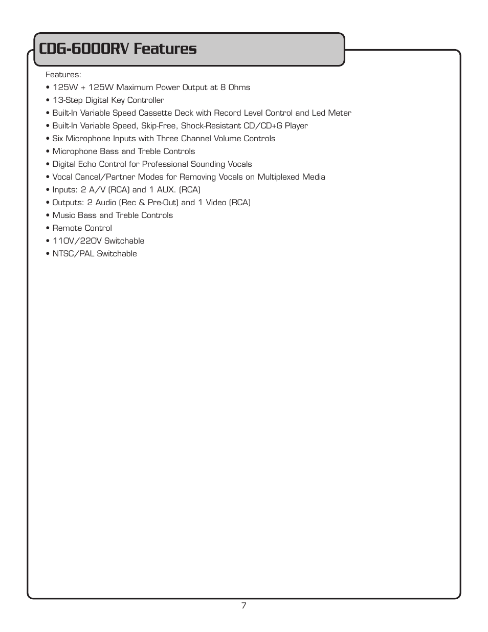 Cdg-6000rv features | VocoPro CDG-6000RV User Manual | Page 8 / 24
