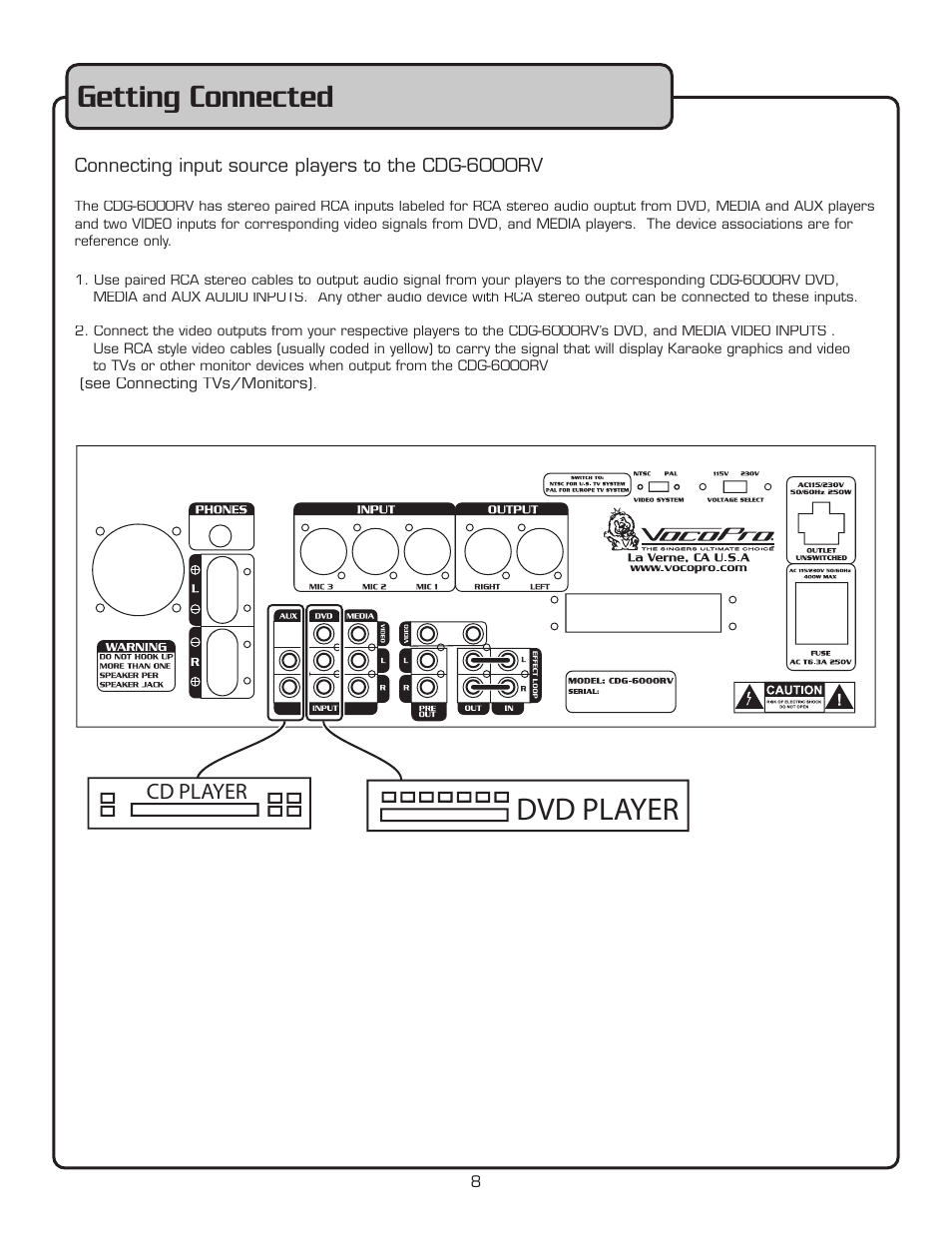 Getting connected | VocoPro CDG-6000RV User Manual | Page 9 / 24