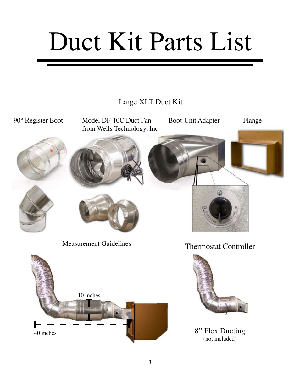 Duct kit parts list | Vinothèque Large XLT User Manual | Page 3 / 8