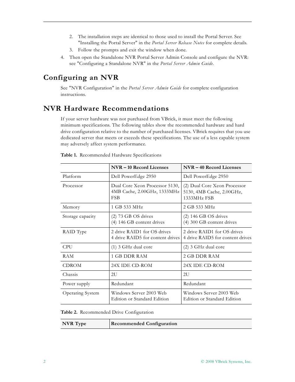 Configuring an nvr, 2 nvr hardware recommendations, Nvr hardware recommendations | VBrick Systems EtherneTV NVR User Manual | Page 4 / 8