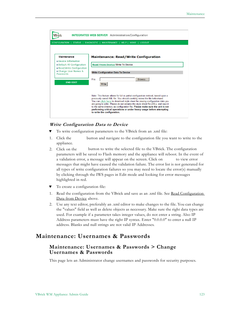 Maintenance: usernames & passwords | VBrick Systems VBRICK APPLIANCE VB6000 User Manual | Page 133 / 156