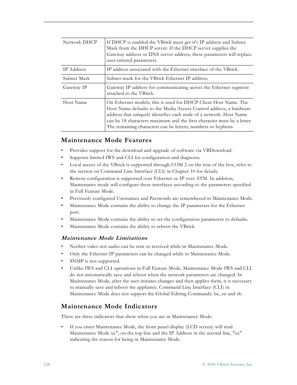Maintenance mode features, Maintenance mode indicators | VBrick Systems VBRICK APPLIANCE VB6000 User Manual | Page 138 / 156