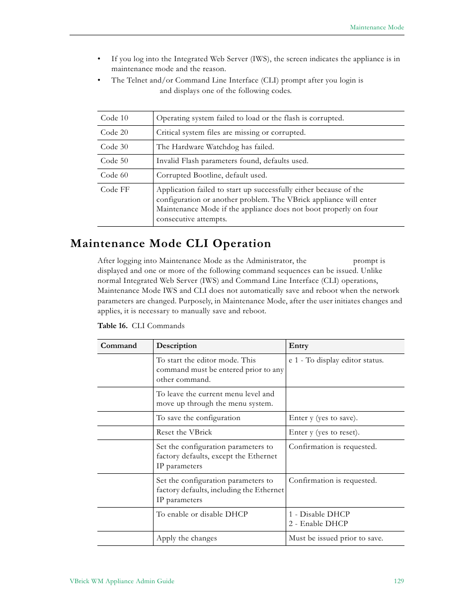 Maintenance mode cli operation | VBrick Systems VBRICK APPLIANCE VB6000 User Manual | Page 139 / 156