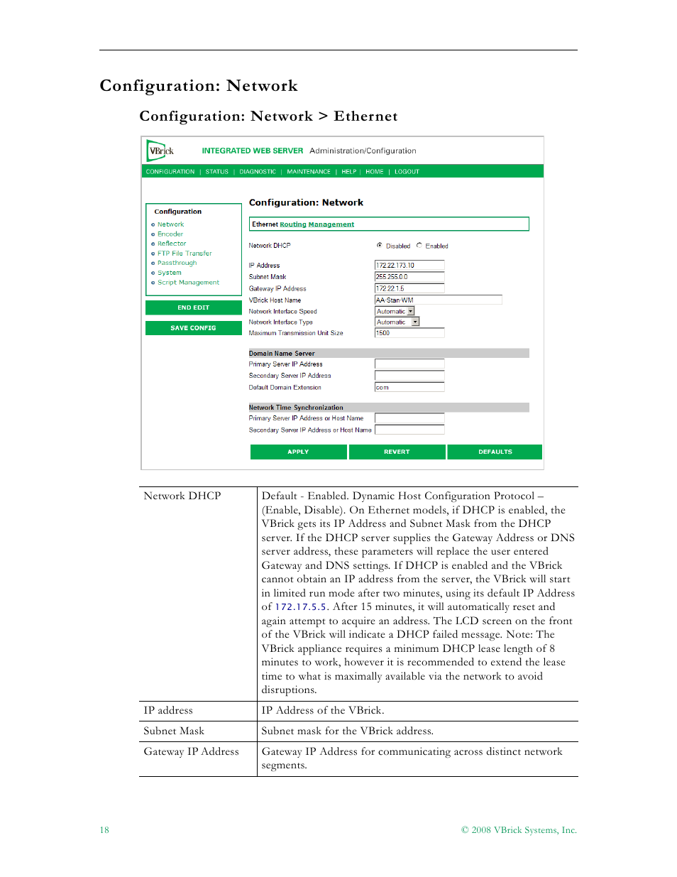 Configuration: network, Configuration: network > ethernet | VBrick Systems VBRICK APPLIANCE VB6000 User Manual | Page 28 / 156