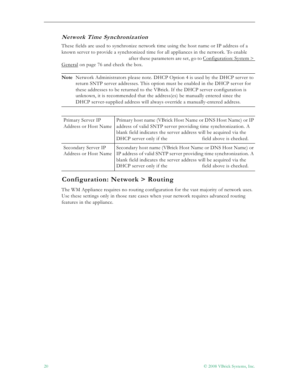 Configuration: network > routing | VBrick Systems VBRICK APPLIANCE VB6000 User Manual | Page 30 / 156