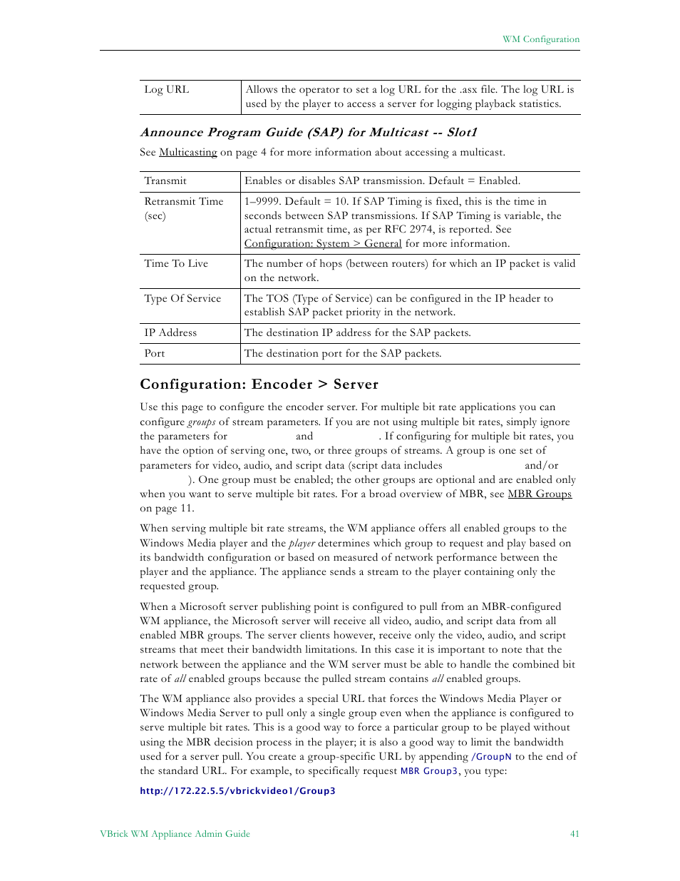 Configuration: encoder > server | VBrick Systems VBRICK APPLIANCE VB6000 User Manual | Page 51 / 156