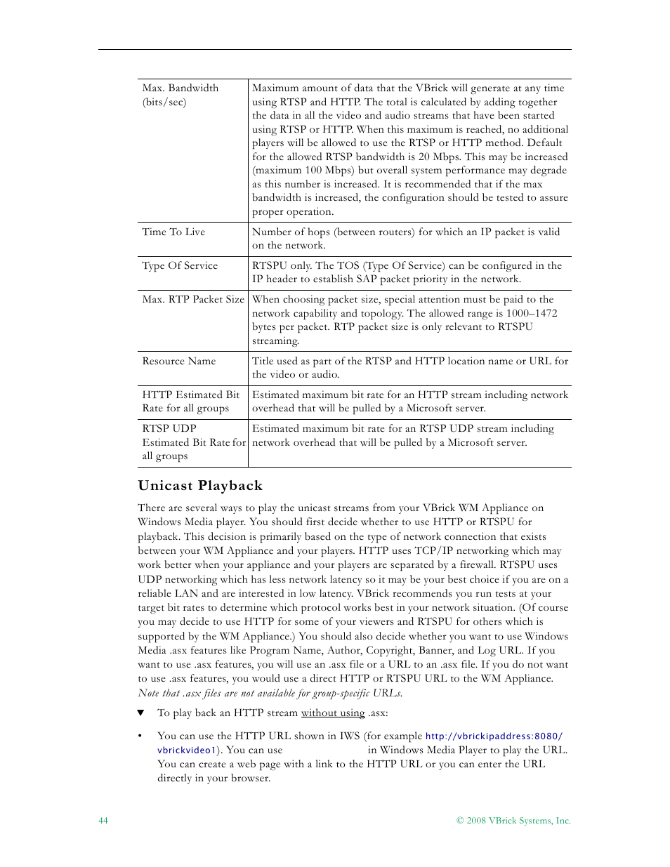 Unicast playback | VBrick Systems VBRICK APPLIANCE VB6000 User Manual | Page 54 / 156