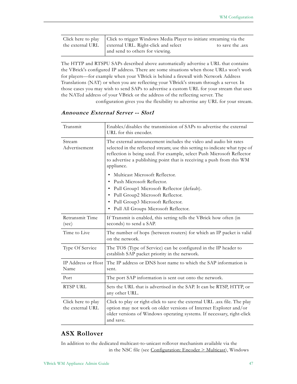 Asx rollover | VBrick Systems VBRICK APPLIANCE VB6000 User Manual | Page 57 / 156