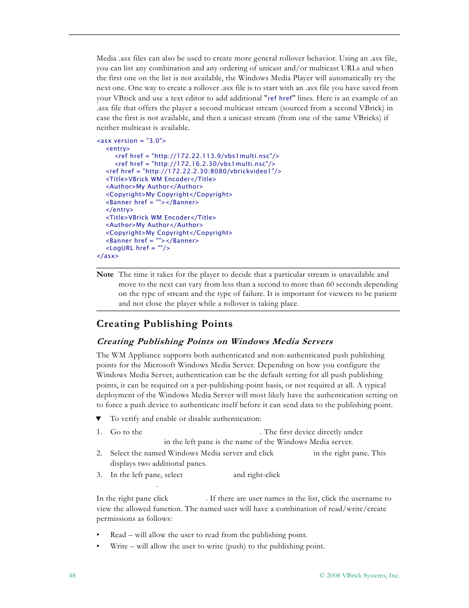 Creating publishing points | VBrick Systems VBRICK APPLIANCE VB6000 User Manual | Page 58 / 156