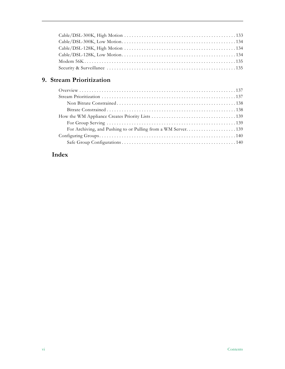 Stream prioritization, Index | VBrick Systems VBRICK APPLIANCE VB6000 User Manual | Page 6 / 156