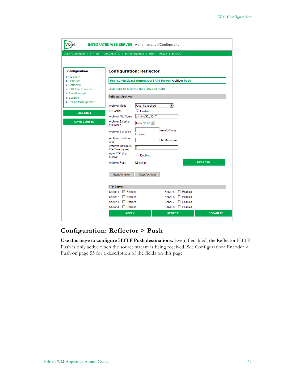 Configuration: reflector > push | VBrick Systems VBRICK APPLIANCE VB6000 User Manual | Page 75 / 156