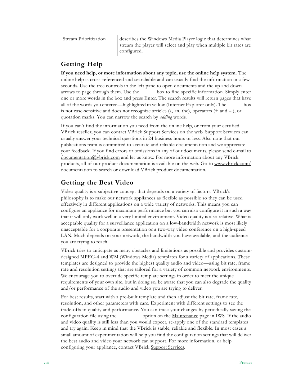 Getting help, Getting the best video | VBrick Systems VBRICK APPLIANCE VB6000 User Manual | Page 8 / 156