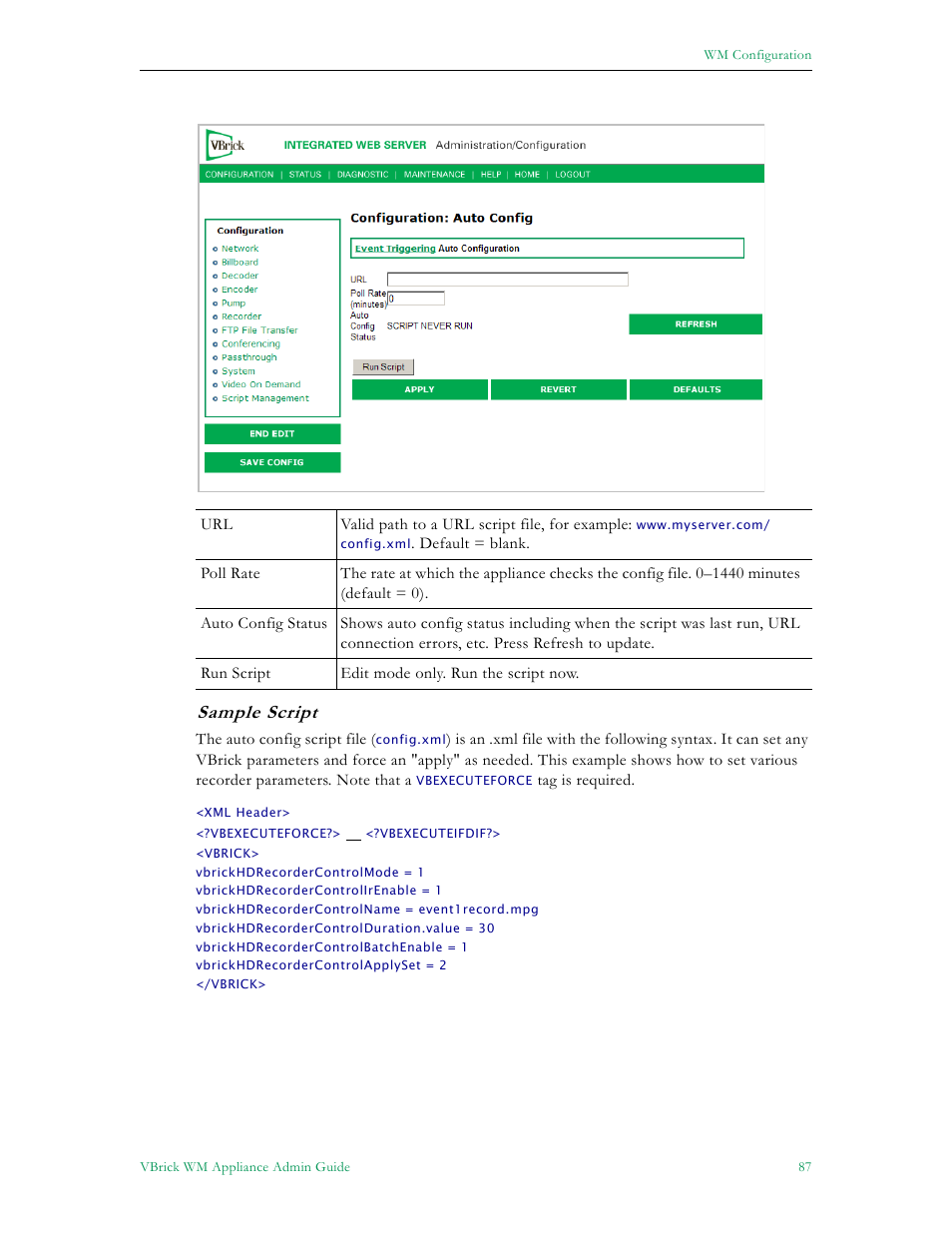Sample script | VBrick Systems VBRICK APPLIANCE VB6000 User Manual | Page 97 / 156