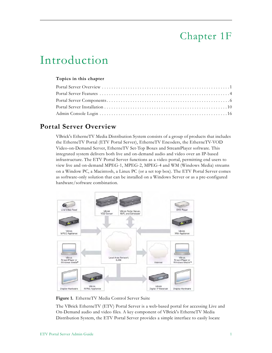 Introduction, Portal server overview, Chapter 1f | VBrick Systems Portal Server ETV v4.2.1 User Manual | Page 13 / 180