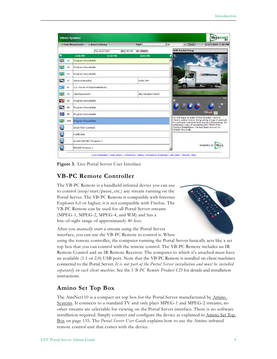 Vb-pc remote controller amino set top box, Vb-pc remote controller, Amino set top box | VBrick Systems Portal Server ETV v4.2.1 User Manual | Page 21 / 180