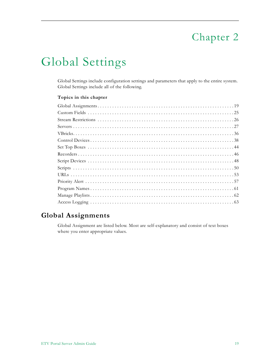 Global settings, Global assignments, In global assignments | Chapter 2 | VBrick Systems Portal Server ETV v4.2.1 User Manual | Page 31 / 180