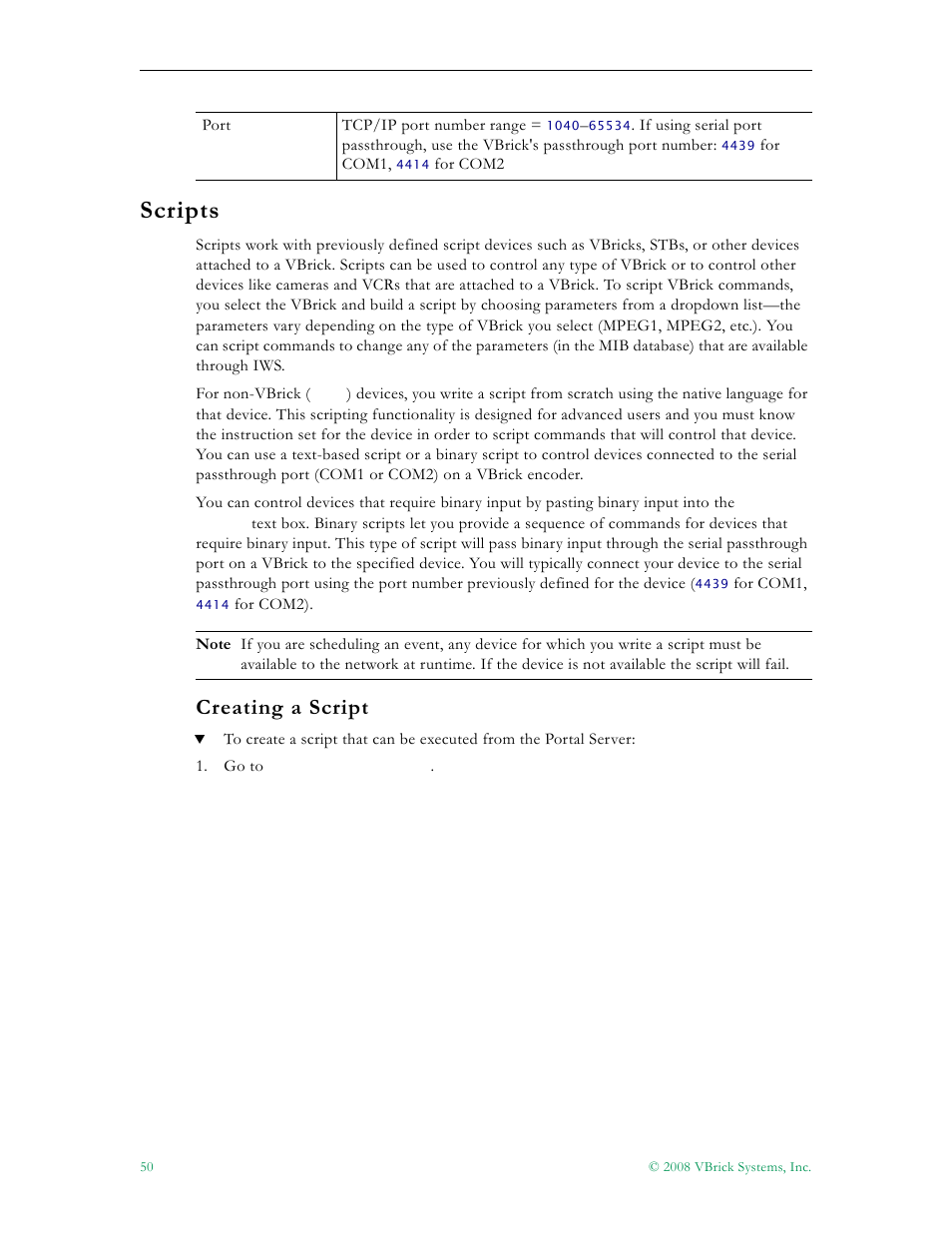 Scripts, Creating a script | VBrick Systems Portal Server ETV v4.2.1 User Manual | Page 62 / 180