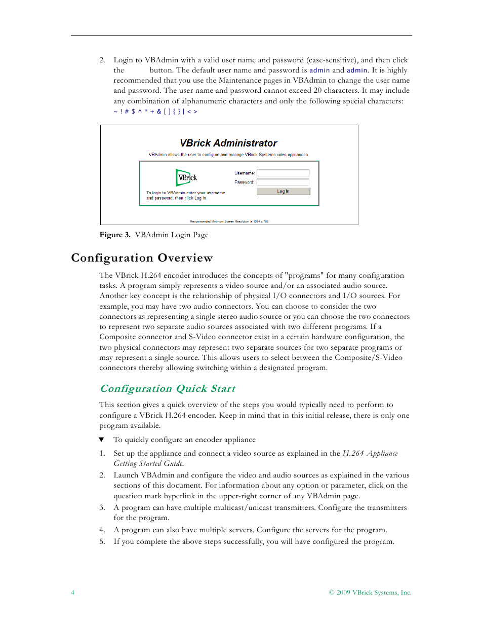 Configuration overview, Configuration quick start | VBrick Systems 7000 User Manual | Page 10 / 76