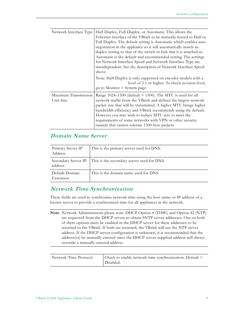 Domain name server network time synchronization | VBrick Systems 7000 User Manual | Page 15 / 76