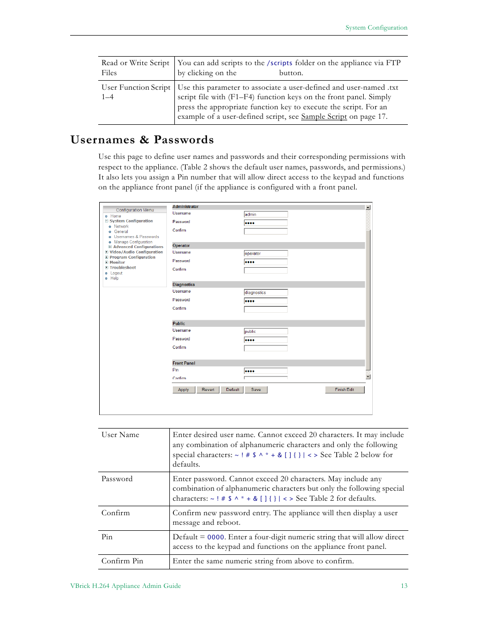 Usernames & passwords | VBrick Systems 7000 User Manual | Page 19 / 76