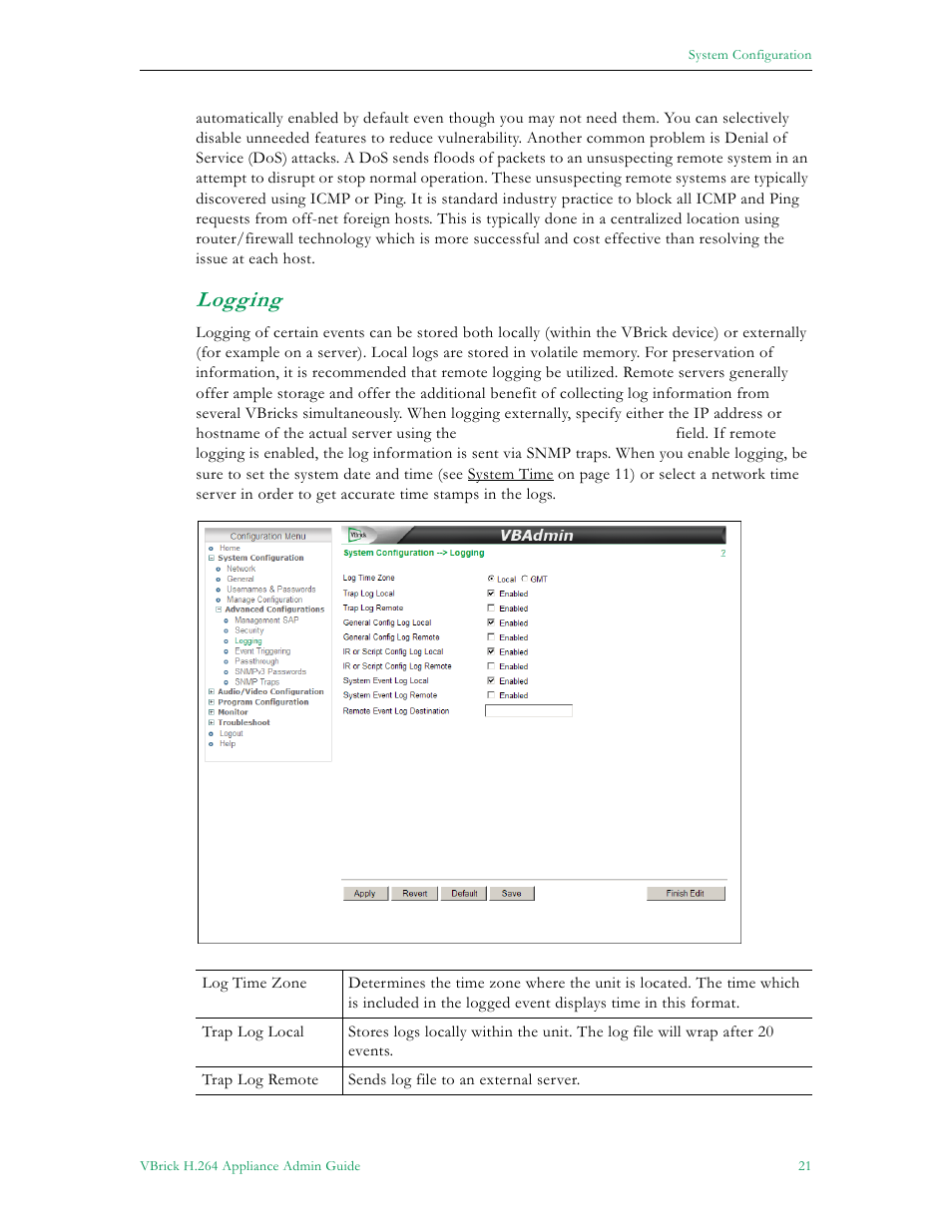 Logging | VBrick Systems 7000 User Manual | Page 27 / 76