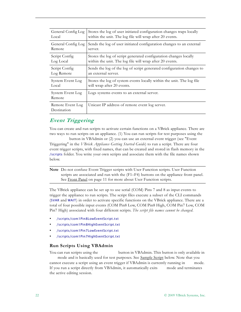 Event triggering | VBrick Systems 7000 User Manual | Page 28 / 76