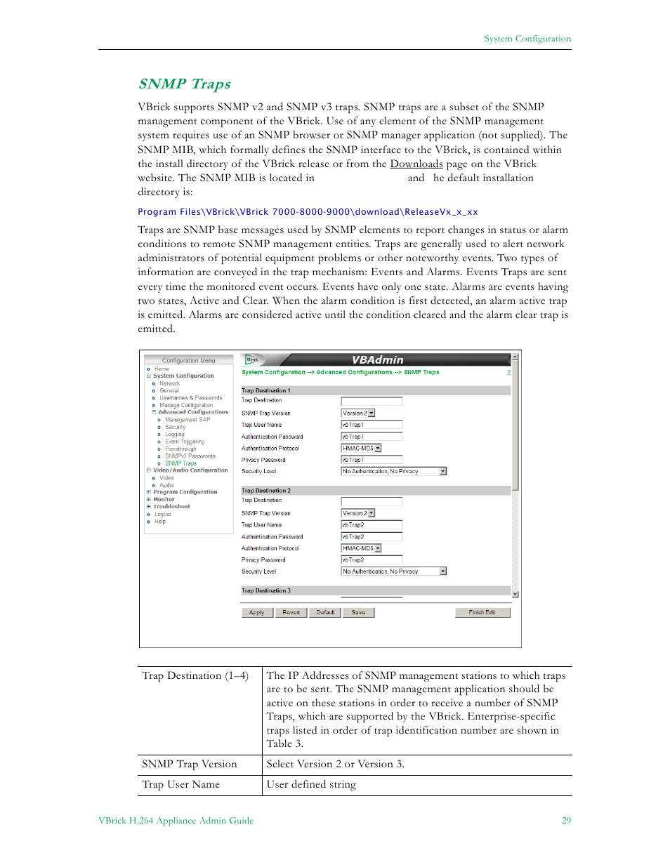 Snmp traps | VBrick Systems 7000 User Manual | Page 35 / 76