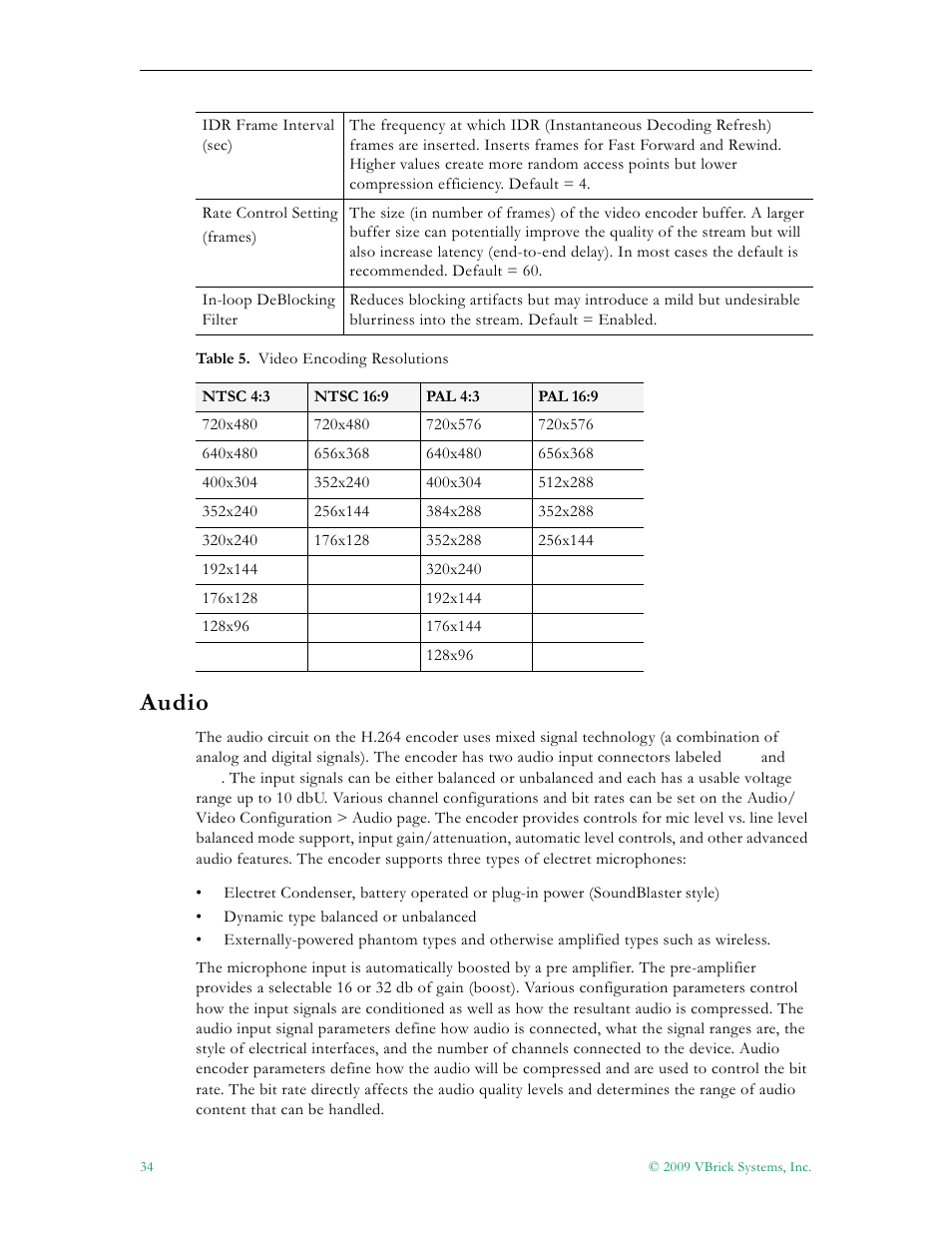Audio | VBrick Systems 7000 User Manual | Page 40 / 76