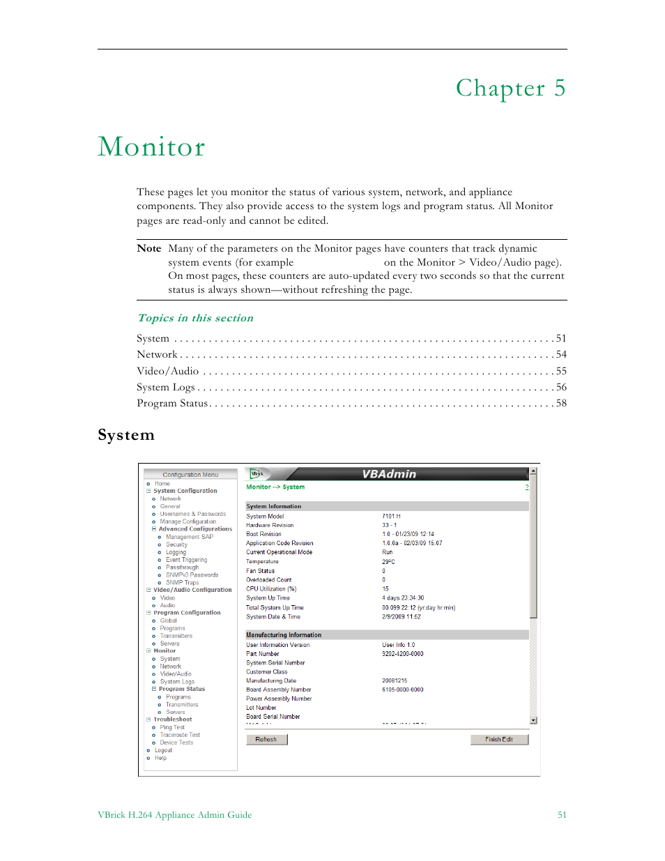 Monitor, System, Chapter 5 | VBrick Systems 7000 User Manual | Page 57 / 76