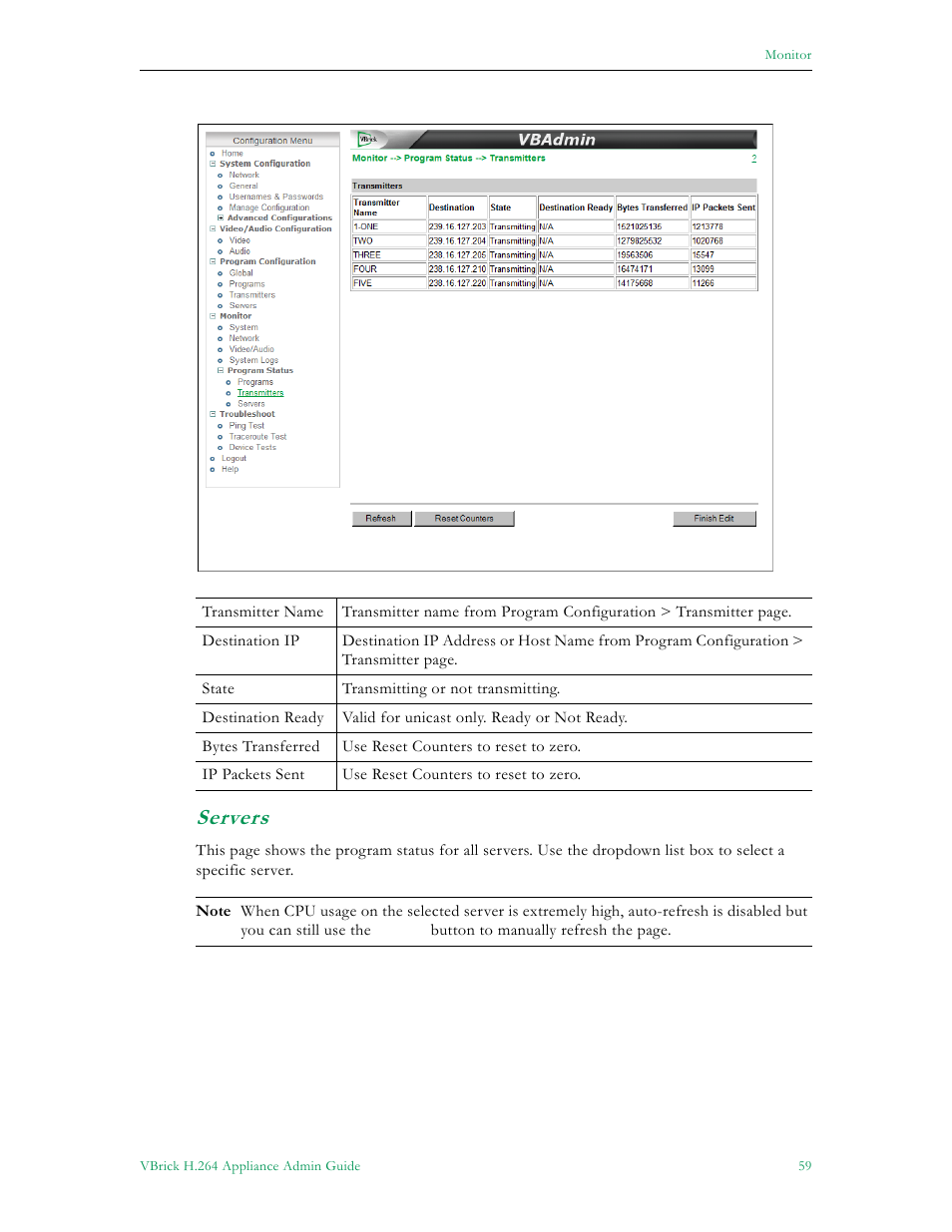Servers | VBrick Systems 7000 User Manual | Page 65 / 76