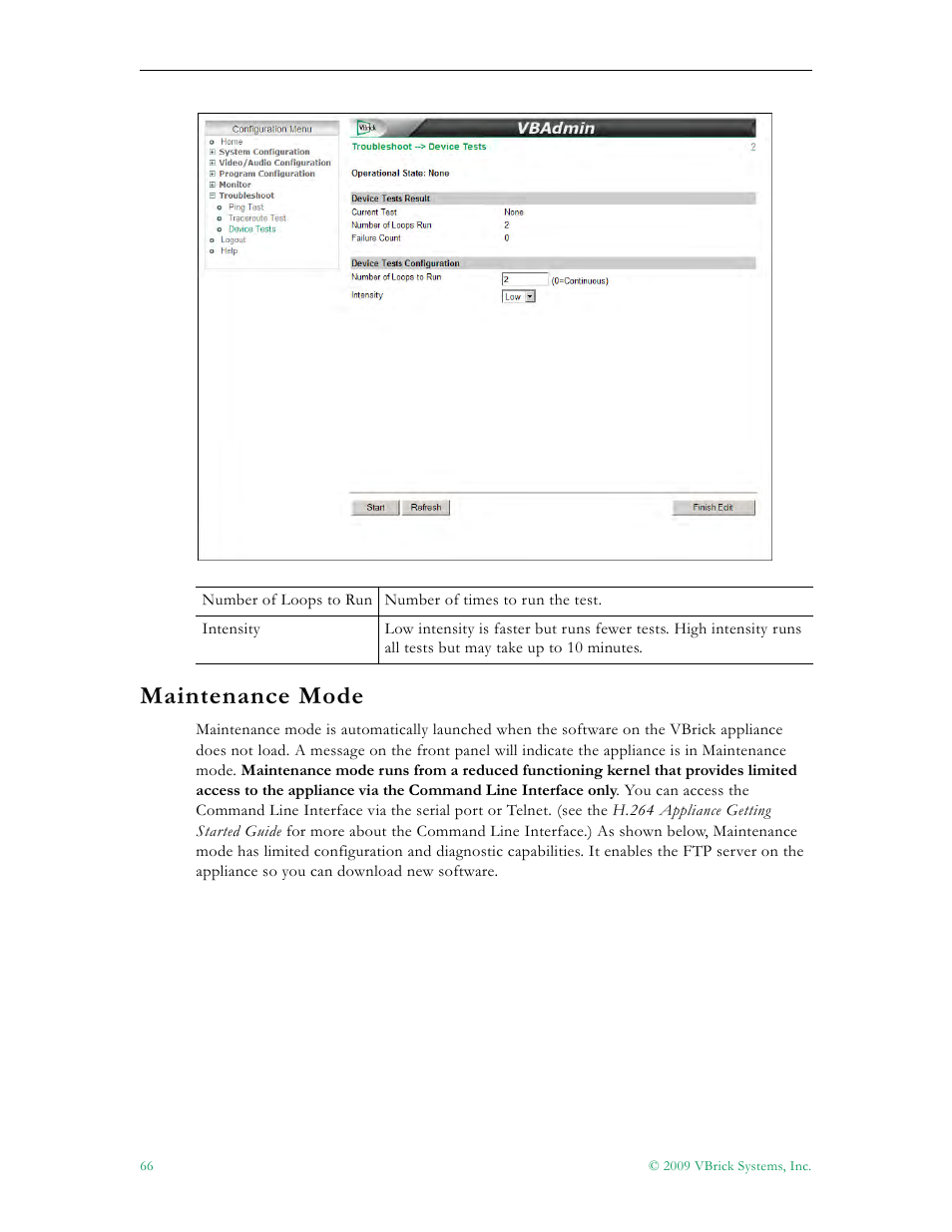 Maintenance mode | VBrick Systems 7000 User Manual | Page 72 / 76