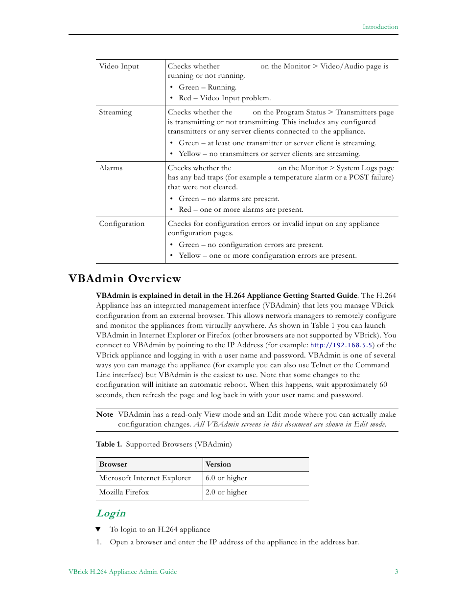 Vbadmin overview, Login | VBrick Systems 7000 User Manual | Page 9 / 76