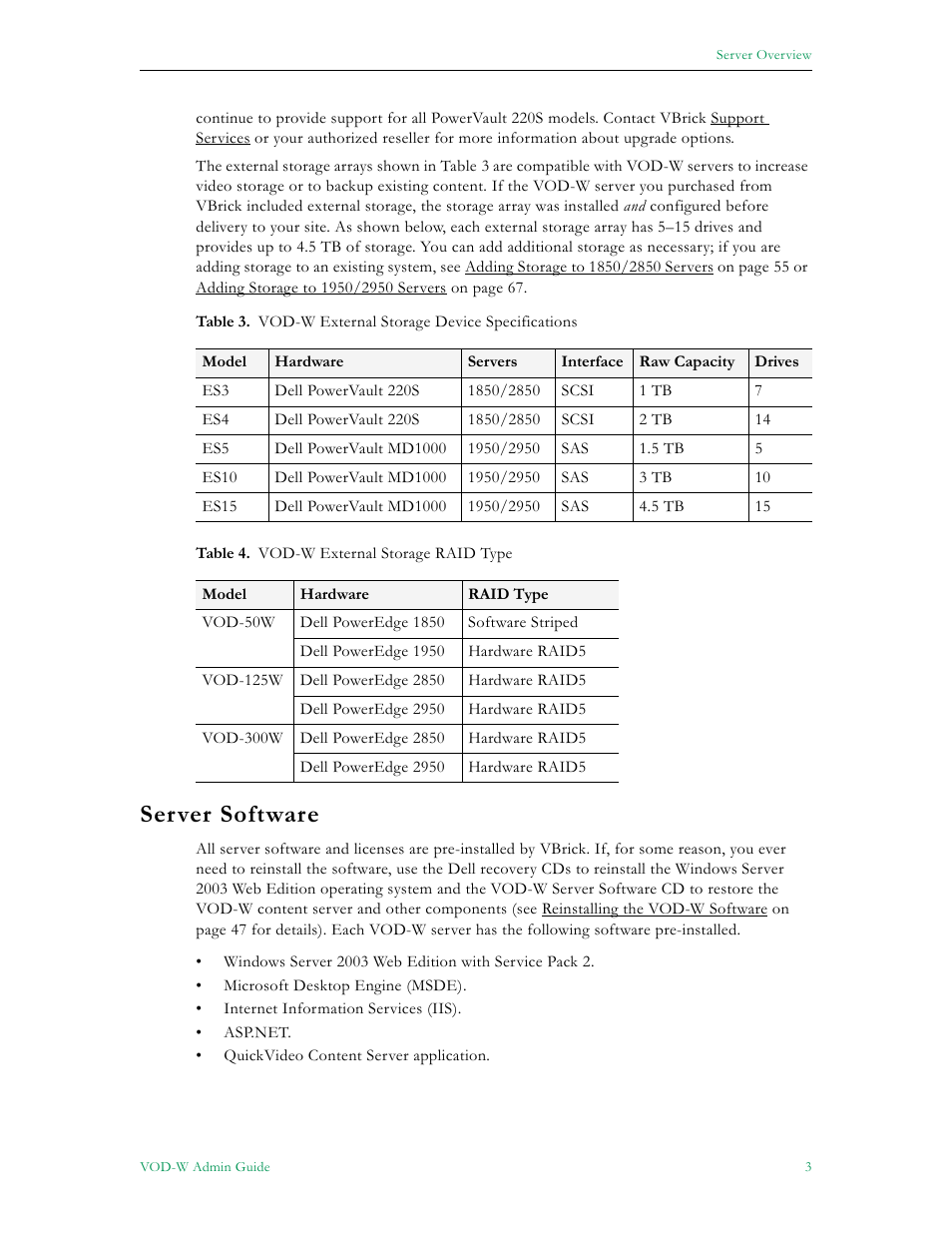 Server software | VBrick Systems VOD-W Server VBrick v4.2.1 User Manual | Page 11 / 94