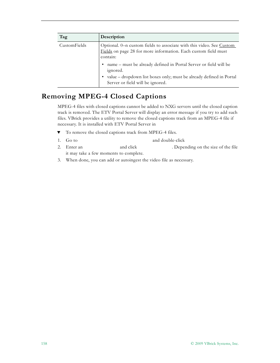 Removing mpeg-4 closed captions | VBrick Systems ETHERNETV V4.4.3 User Manual | Page 170 / 216