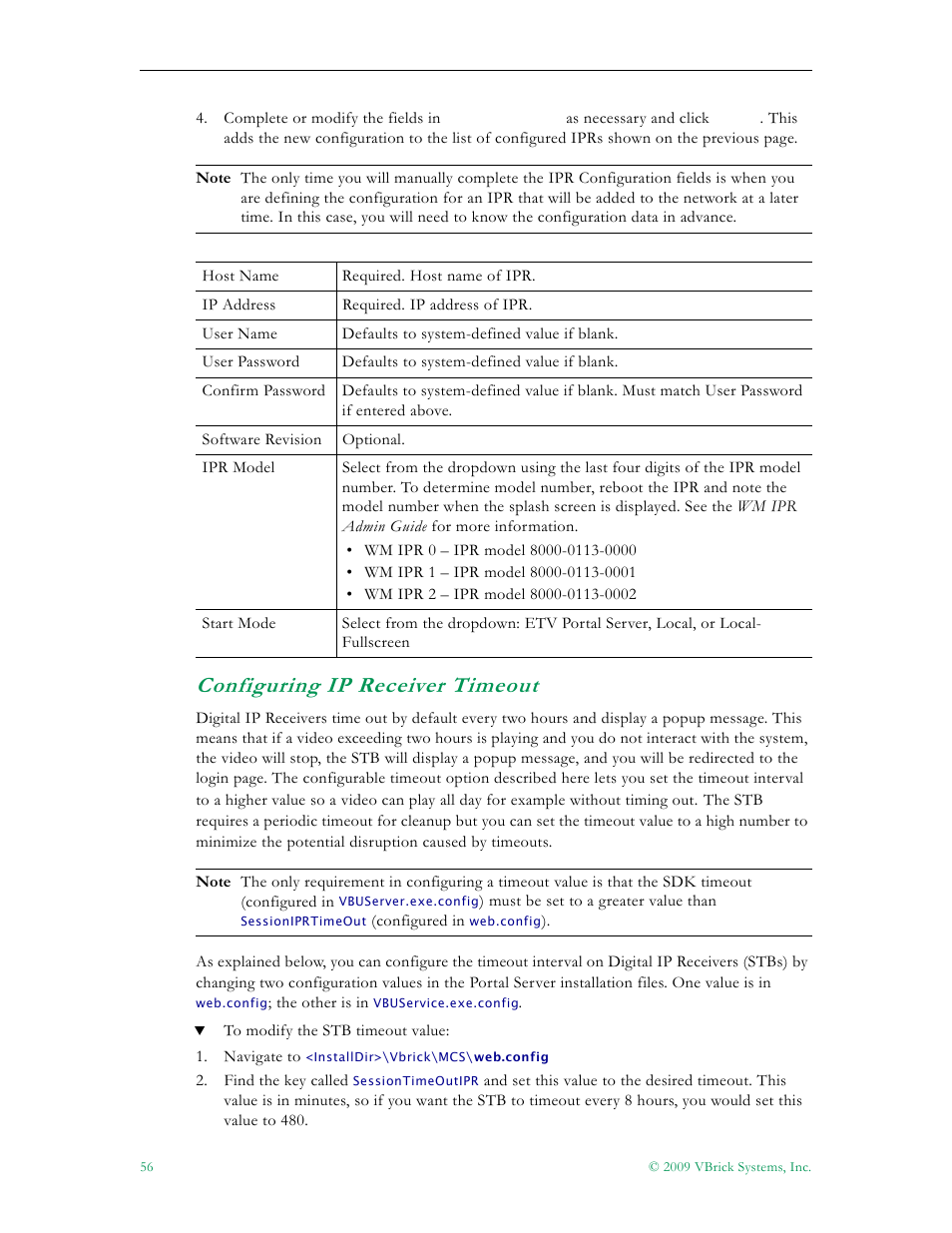 Configuring ip receiver timeout | VBrick Systems ETHERNETV V4.4.3 User Manual | Page 68 / 216