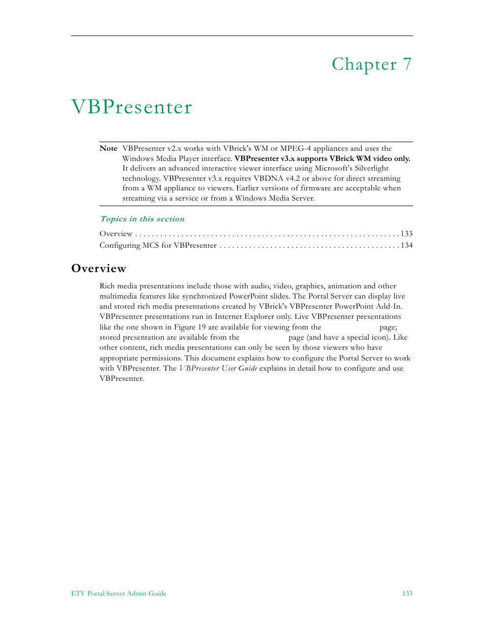 Vbpresenter, Overview, Chapter 7 | VBrick Systems ETHERNETV 4410-0118-0009 User Manual | Page 145 / 202