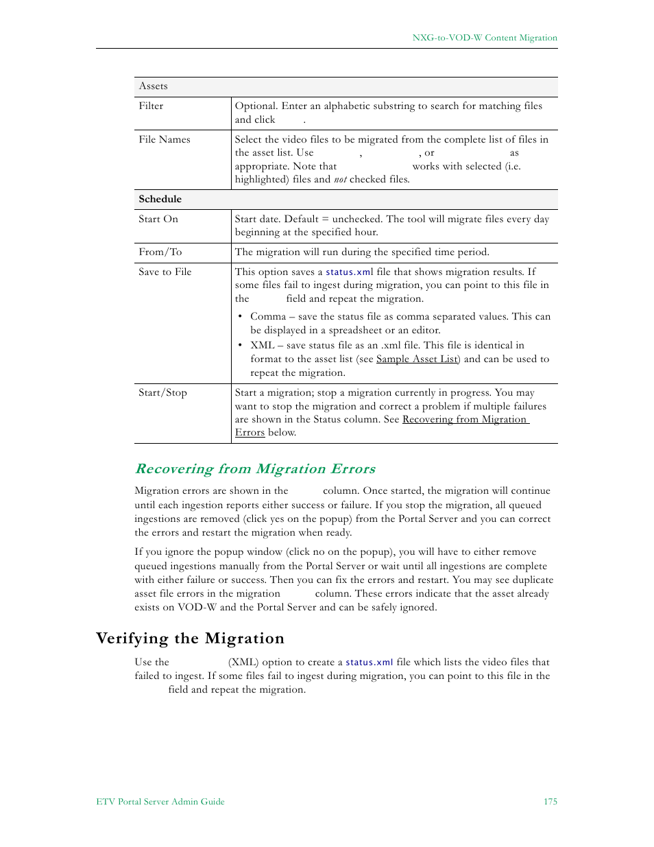 Recovering from migration errors, Verifying the migration | VBrick Systems ETHERNETV 4410-0118-0009 User Manual | Page 187 / 202