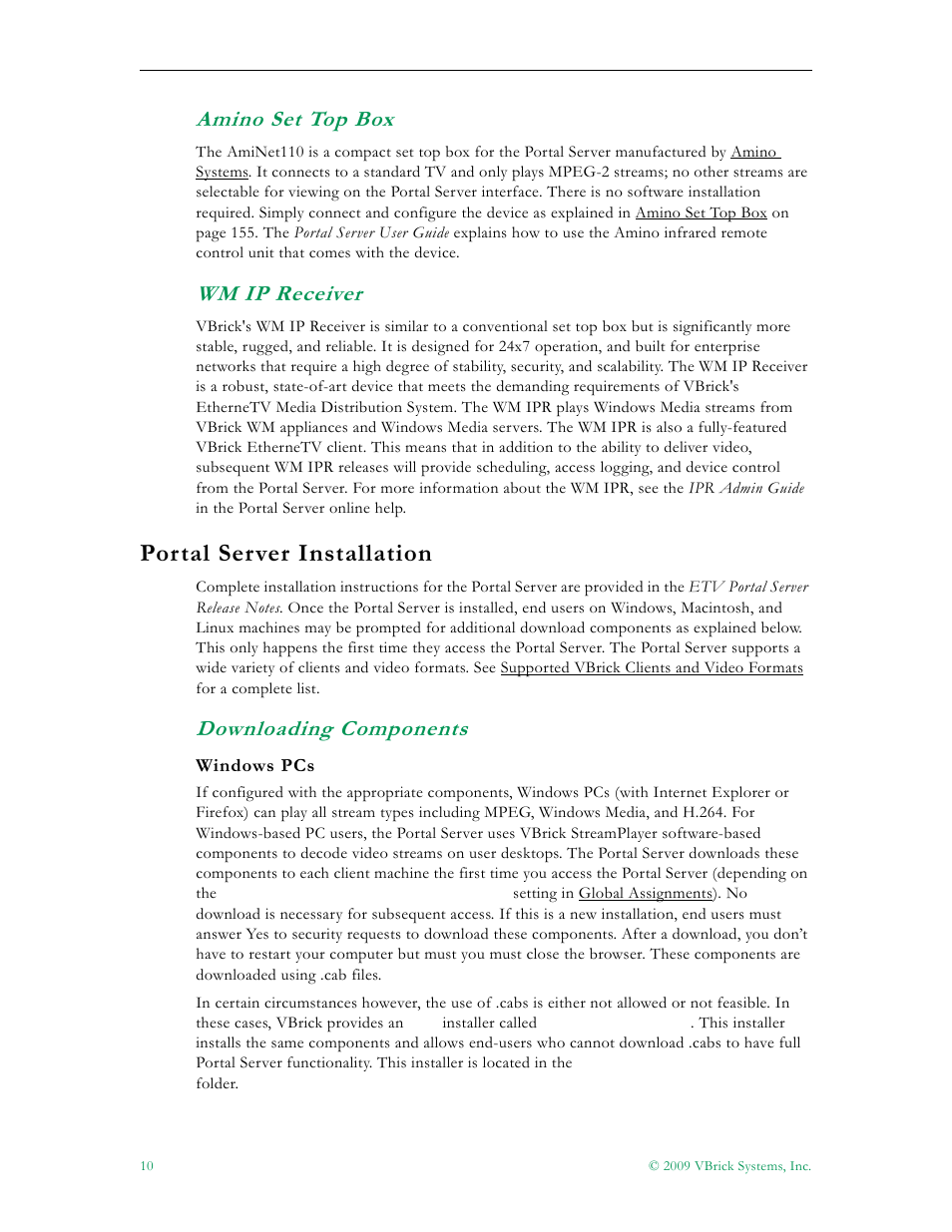 Amino set top box wm ip receiver, Portal server installation, Downloading components | Amino set top box, Wm ip receiver | VBrick Systems ETHERNETV 4410-0118-0009 User Manual | Page 22 / 202