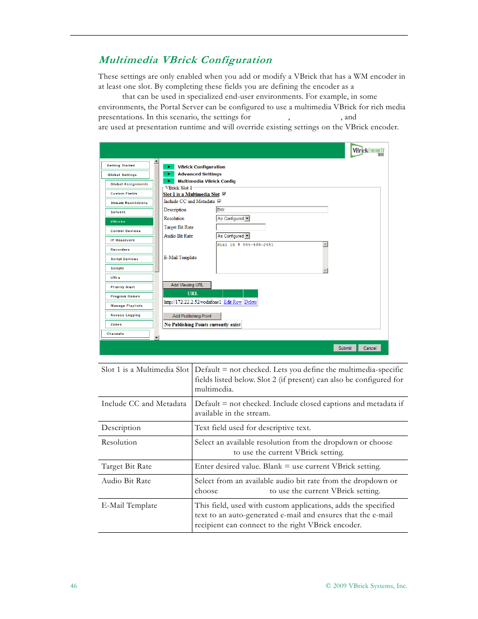 Multimedia vbrick configuration | VBrick Systems ETHERNETV 4410-0118-0009 User Manual | Page 58 / 202