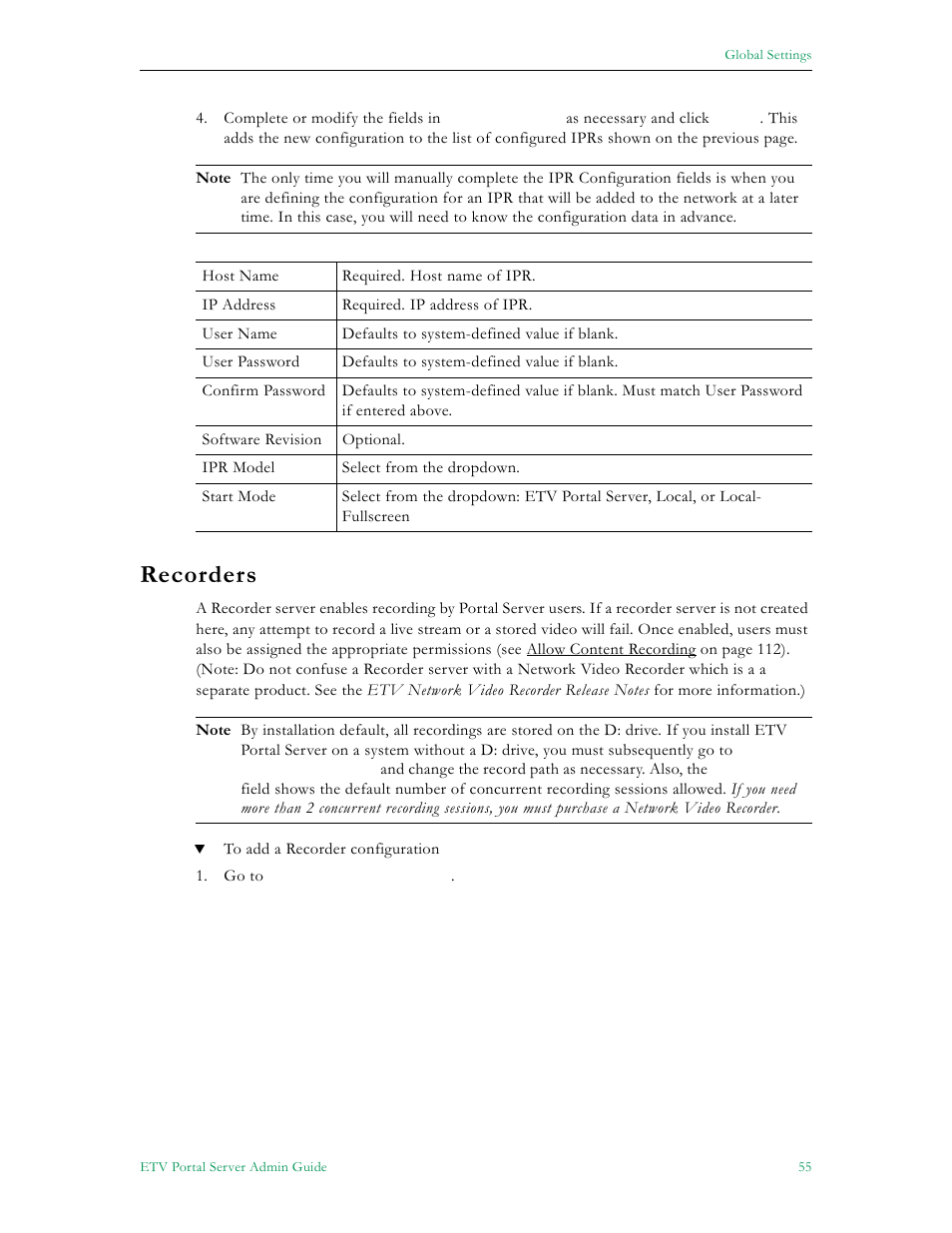 Recorders | VBrick Systems ETHERNETV 4410-0118-0009 User Manual | Page 67 / 202