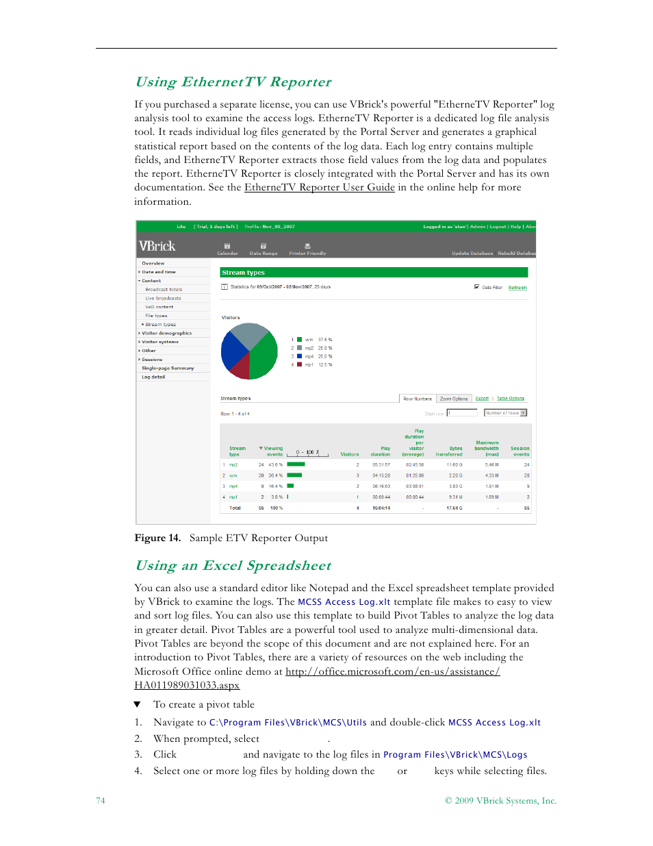Using ethernettv reporter, Using an excel spreadsheet | VBrick Systems ETHERNETV 4410-0118-0009 User Manual | Page 86 / 202