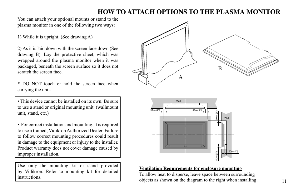 How to attach options to the plasma monitor | Vidikron VP-60 User Manual | Page 12 / 117