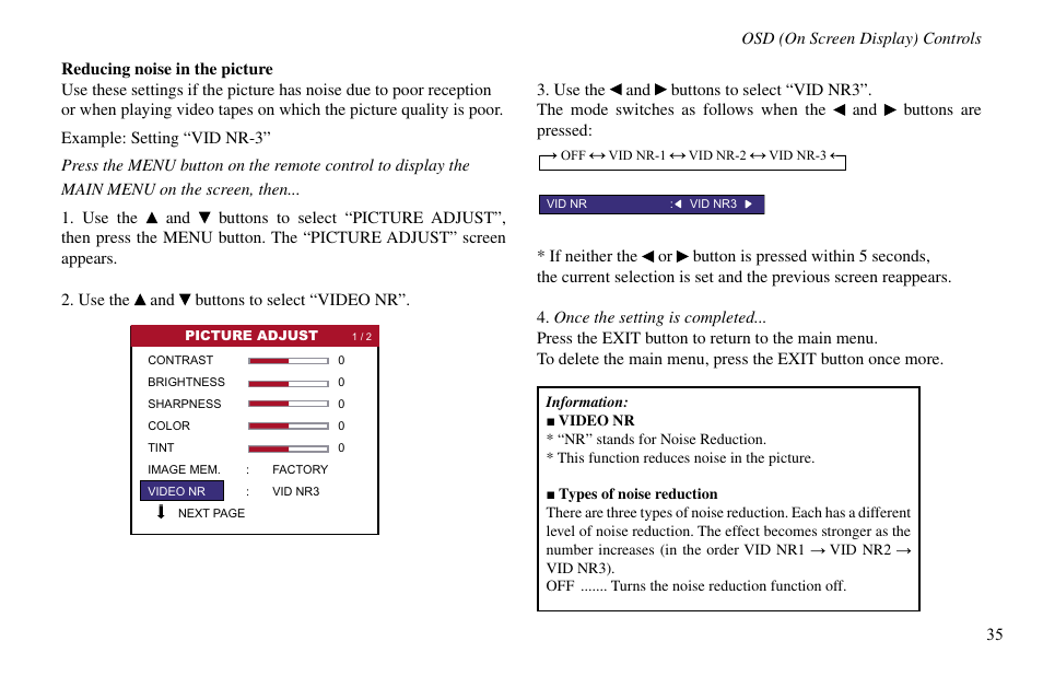 Osd (on screen display) controls | Vidikron VP-60 User Manual | Page 36 / 117