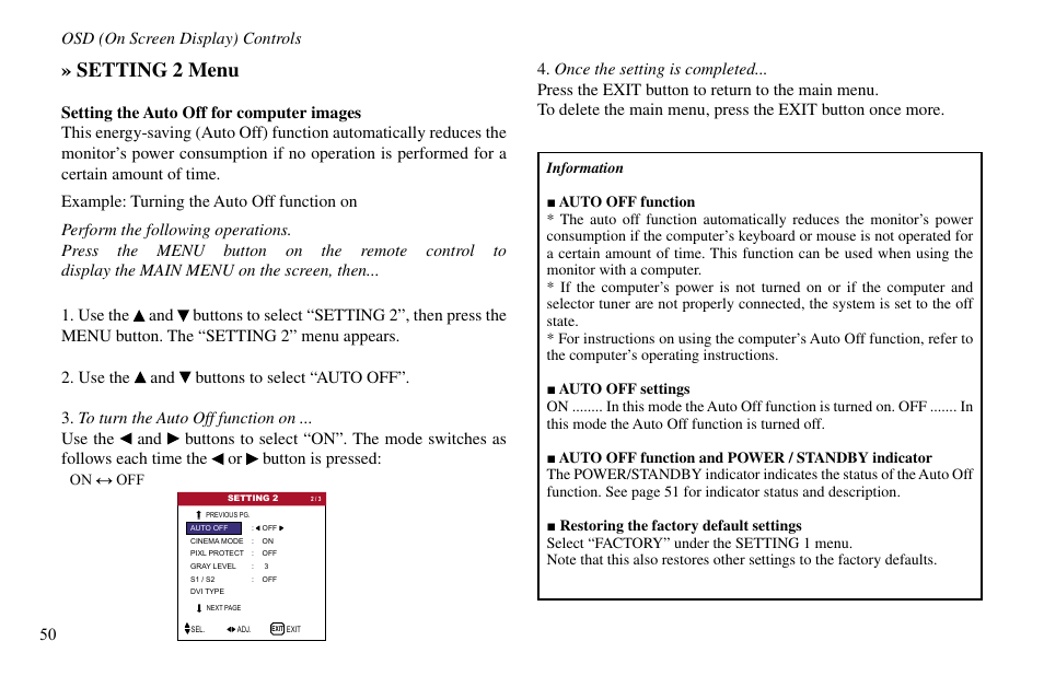 Setting 2 menu | Vidikron VP-60 User Manual | Page 51 / 117