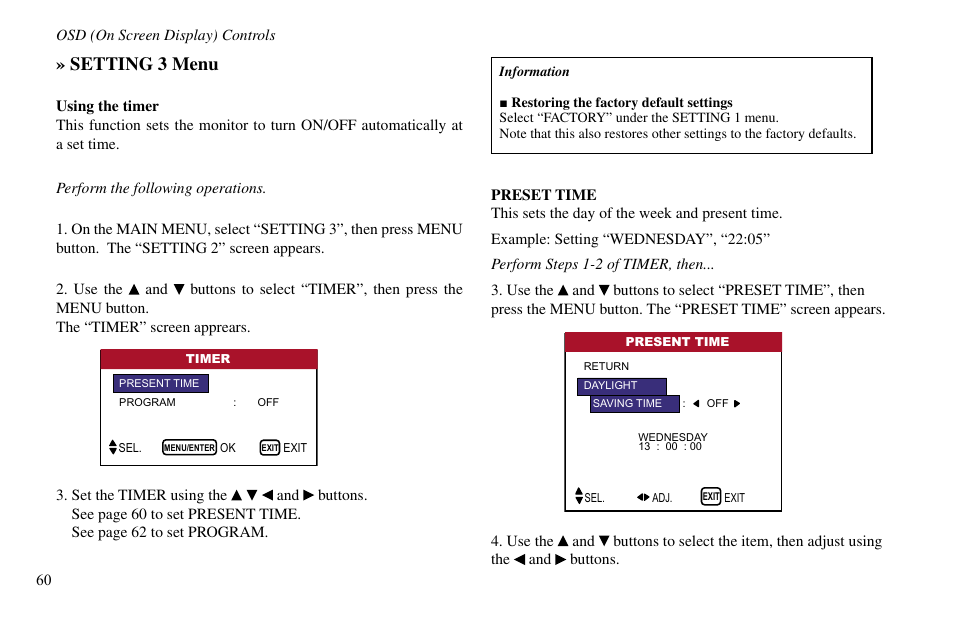 Setting 3 menu | Vidikron VP-60 User Manual | Page 61 / 117