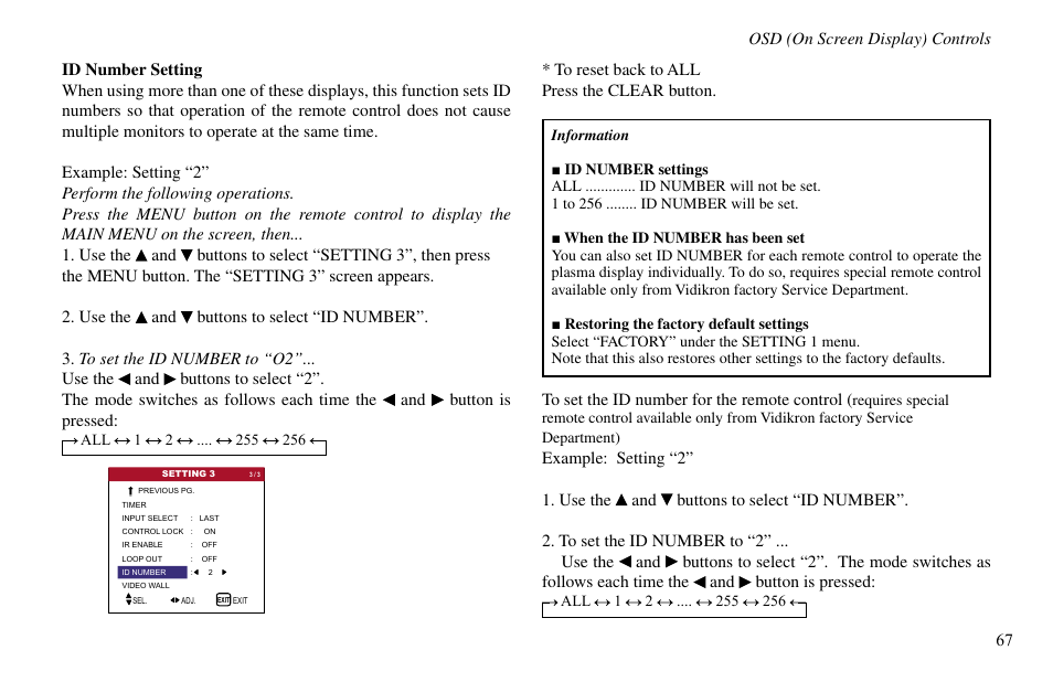 67 osd (on screen display) controls | Vidikron VP-60 User Manual | Page 68 / 117