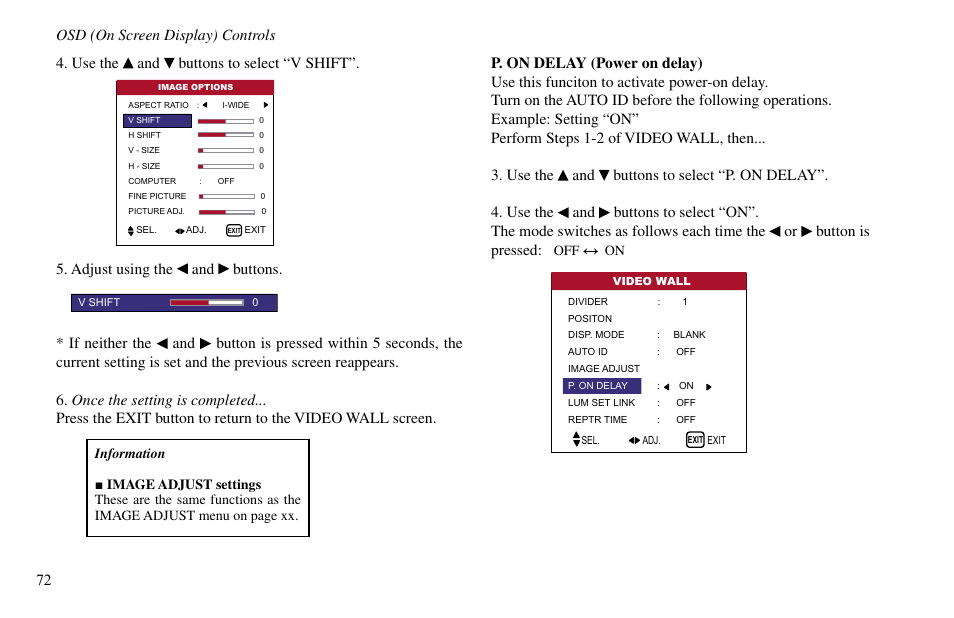 Osd (on screen display) controls 72 | Vidikron VP-60 User Manual | Page 73 / 117